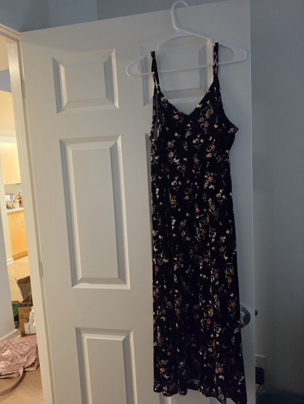 Black Floral Midi Dress | Adjustable Straps | Women's